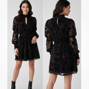 French Connection 2 Guthern Black Floral Velvet Burnout Mini Dress ~ Dark Fairy